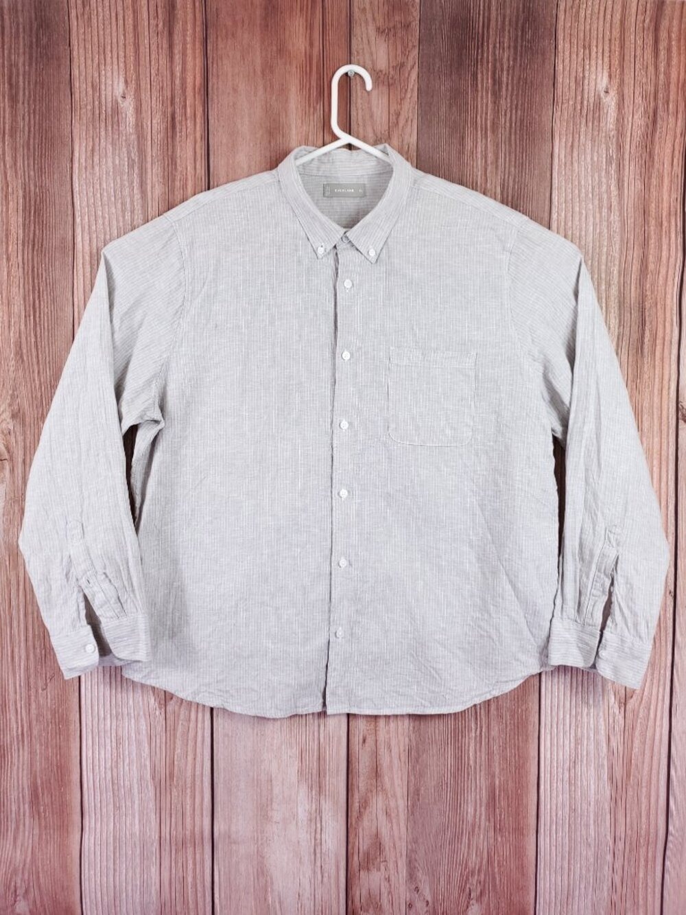 Everlane The Classic Linen Shirt Mens XXL Striped LS Button Down Bone Cornstalk
